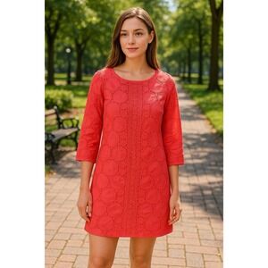 Eliza J Coral Eyelet Shift Dress 100% Cotton Size 8P